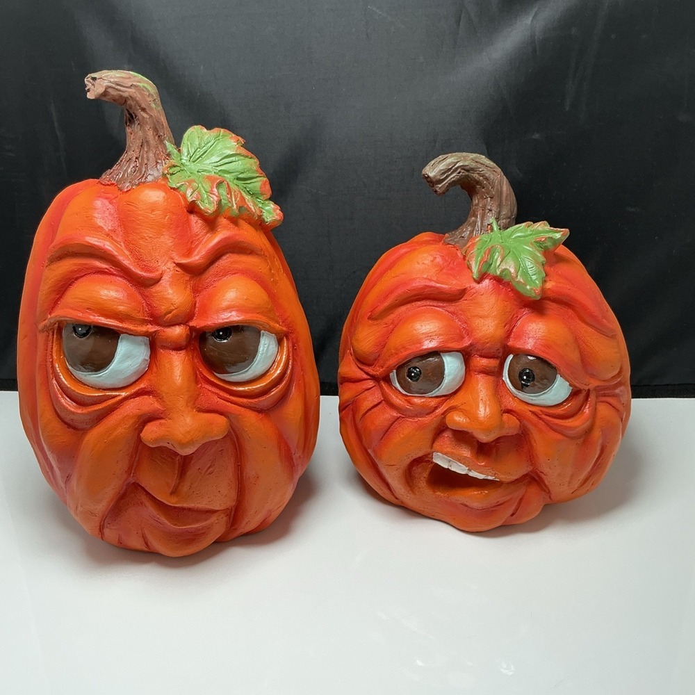 Collections Etc Expressive Pumpkins Halloween Table Top Décor Medium Lot Of 2